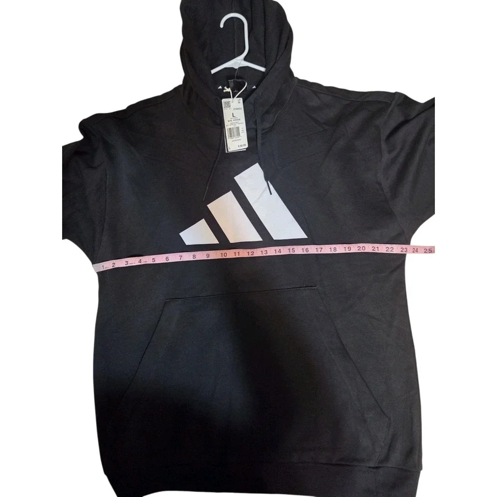 Adidas Black Hoodie Pullover Sweatshirt Kangaroo Pocket Men's L NWT